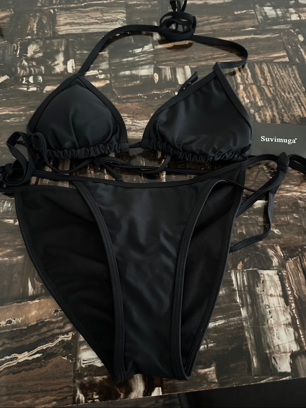 Suvimuga Women's Black Triangle String Bikini